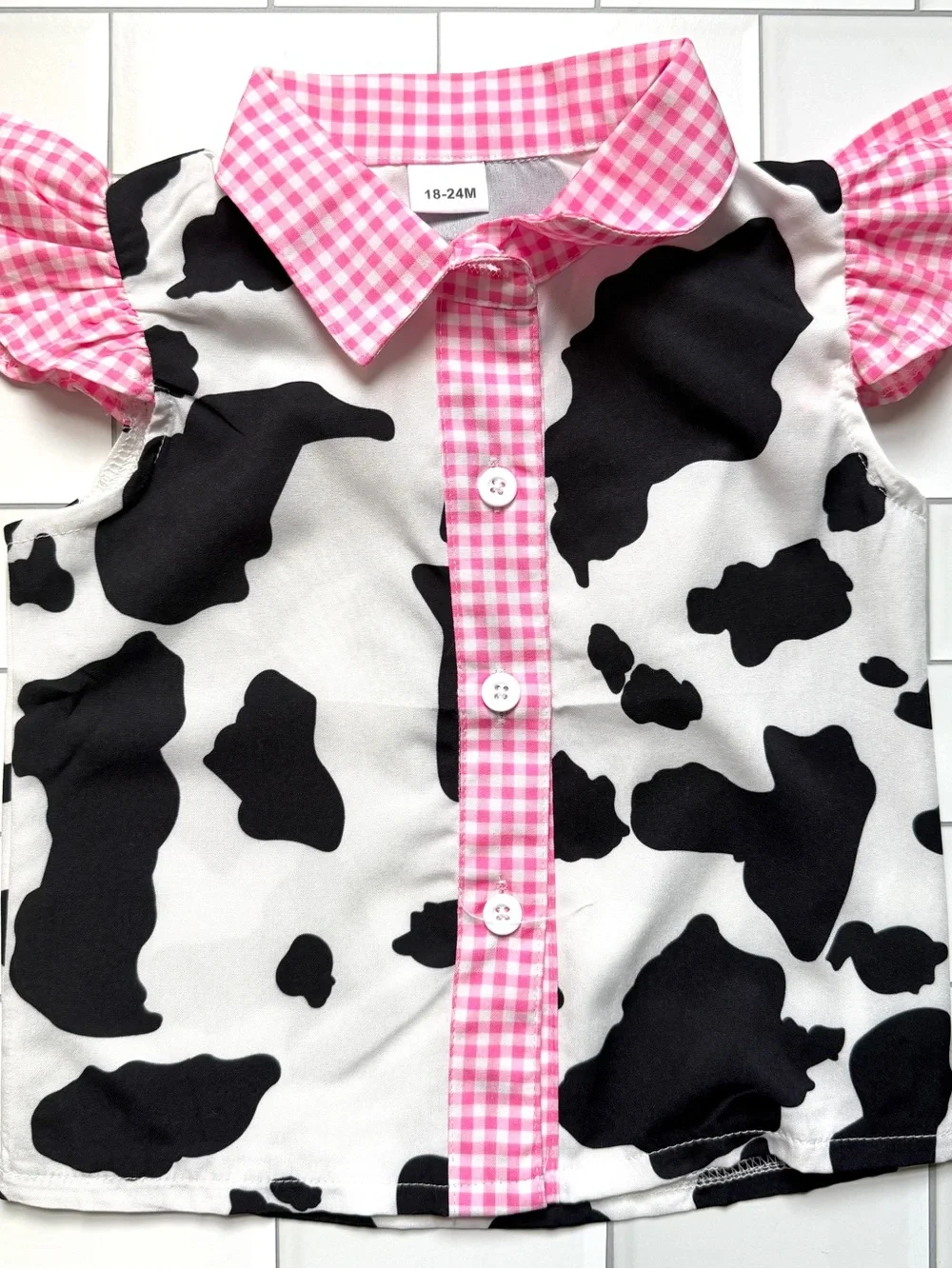 18-24M🐮2pc Western Cowgirl Outfit Cow Print Button Down Shirt Rodeo Denim Jeans